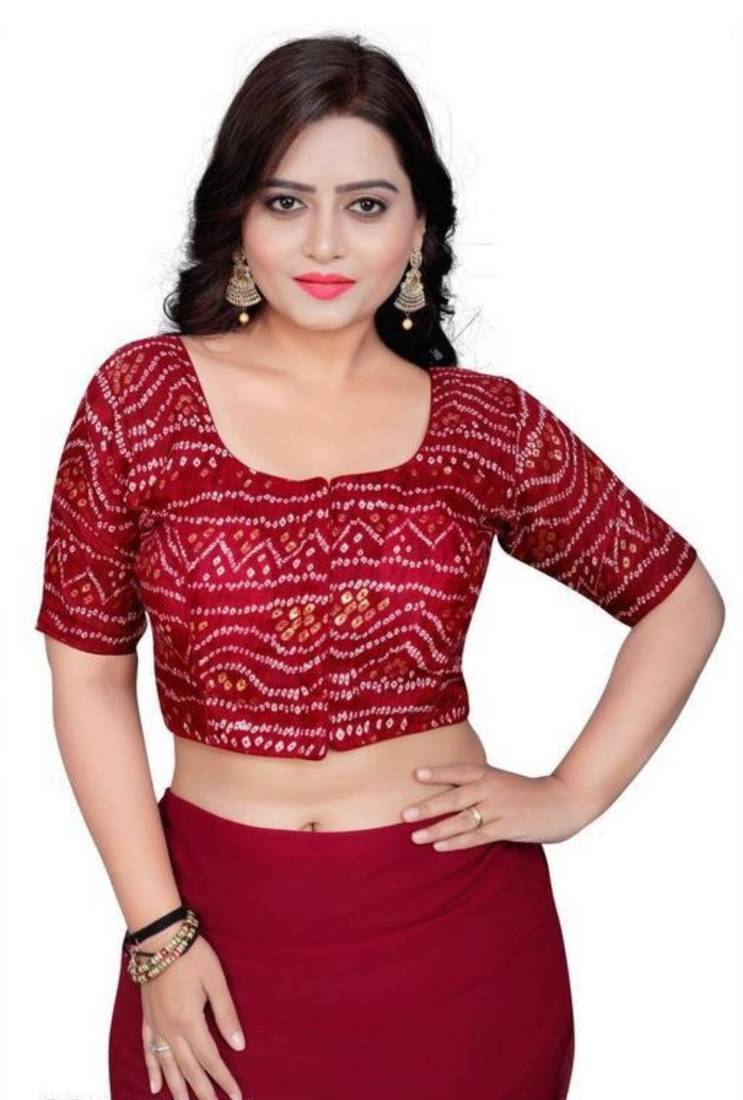 Maroon Cotton Chunri Blouse with Foil & Front Closure