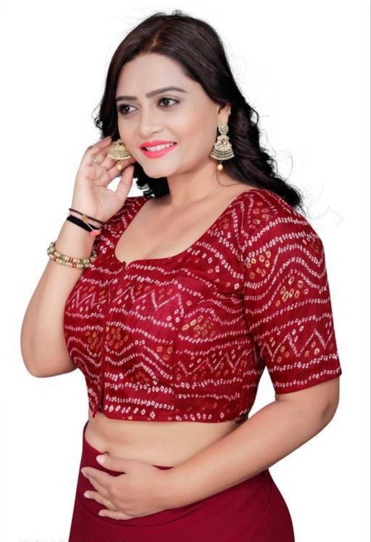 Maroon Cotton Chunri Blouse with Foil & Front Closure