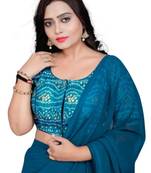 Teal Cotton Chunri Blouse with Foil & Front Closure