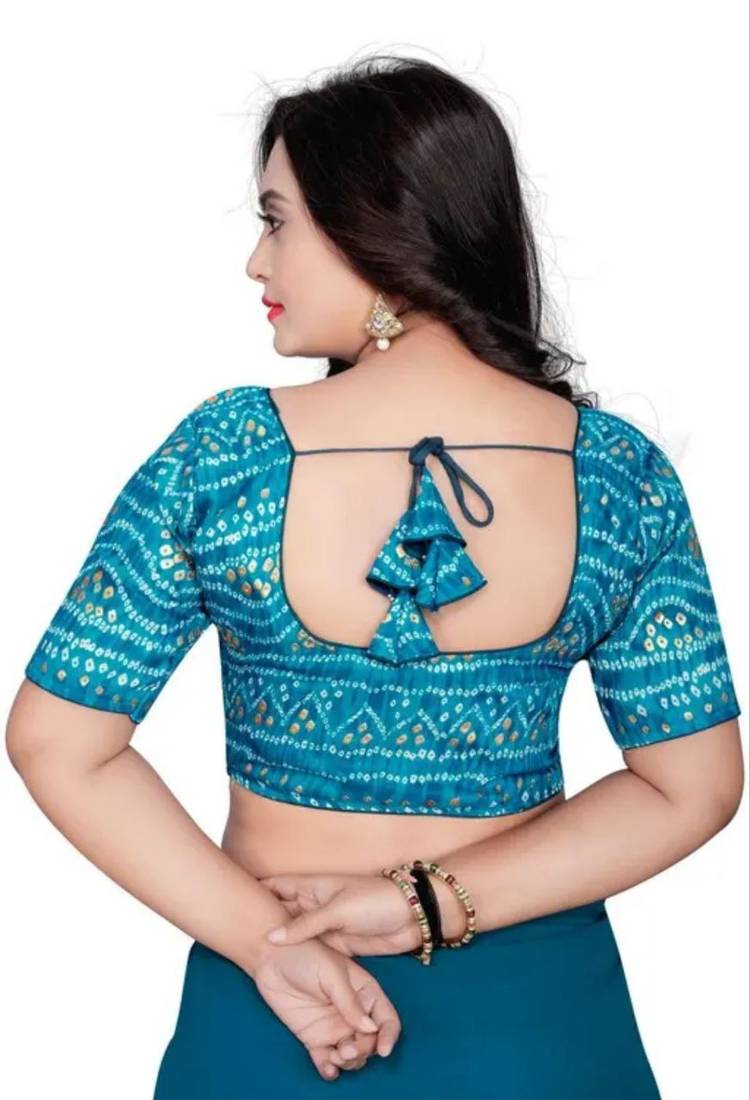 Teal Cotton Chunri Blouse with Foil & Front Closure