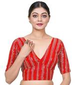Red Georgette Blouse with Full Embroidery & Short Sleeves