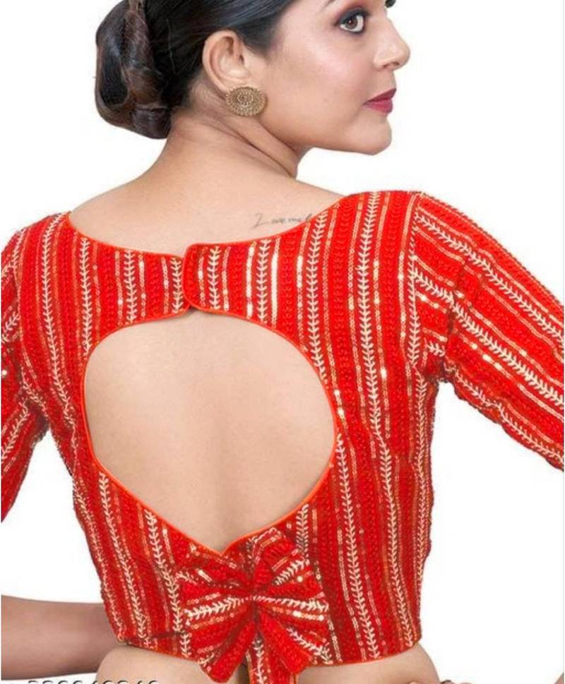 Red Georgette Blouse with Full Embroidery & Short Sleeves