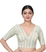 White Georgette Blouse with Full Embroidery & Short Sleeves