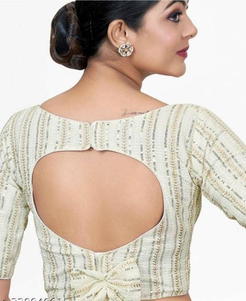 White Georgette Blouse with Full Embroidery & Short Sleeves