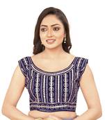 Navy Phantom Silk Blouse with Full Embroidery