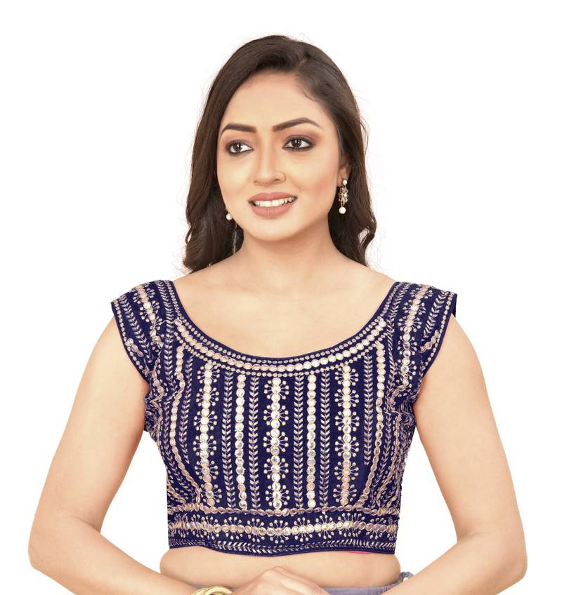 Navy Phantom Silk Blouse with Full Embroidery