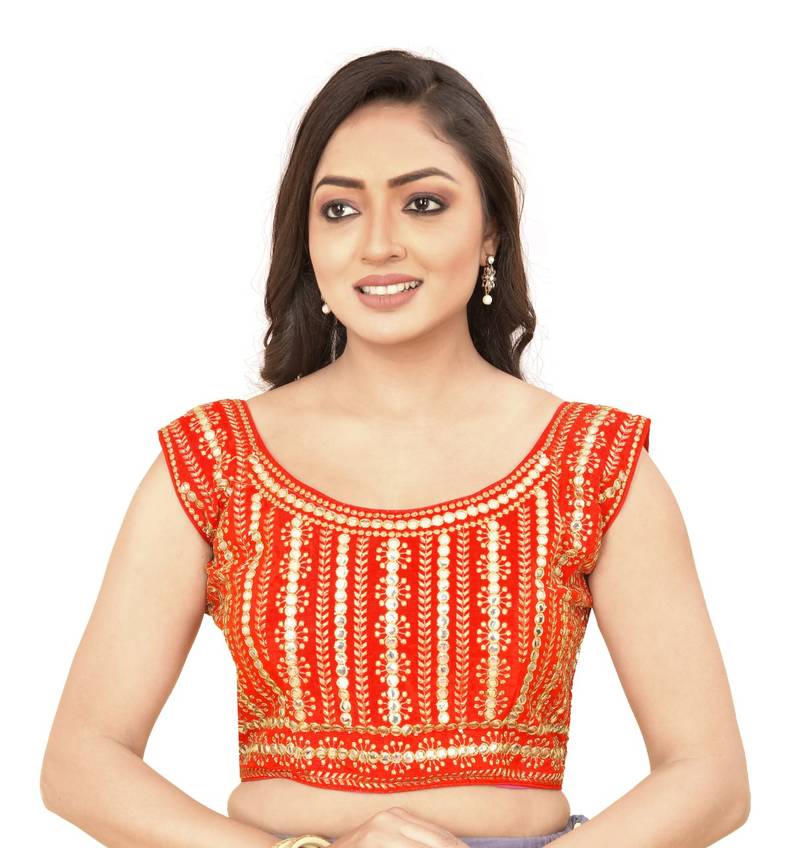 Red Phantom Silk Blouse with Full Embroidery