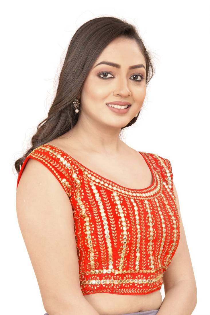 Red Phantom Silk Blouse with Full Embroidery