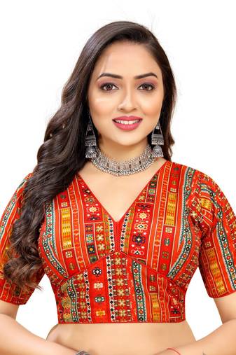 Red Cotton Softy Silk Blouse & Back Hook Closure