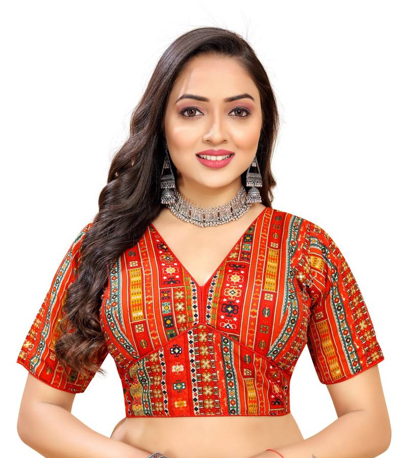 Red Cotton Softy Silk Blouse & Back Hook Closure