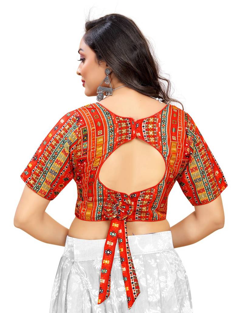 Red Cotton Softy Silk Blouse & Back Hook Closure