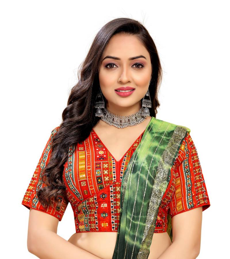 Red Cotton Softy Silk Blouse & Back Hook Closure