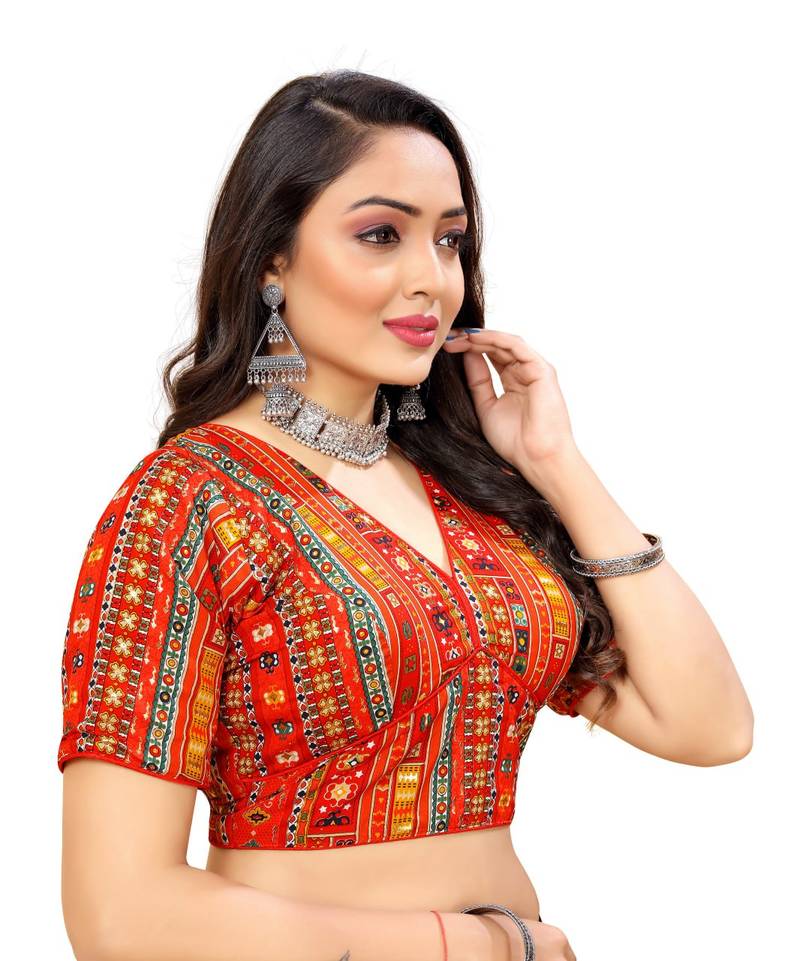 Red Cotton Softy Silk Blouse & Back Hook Closure