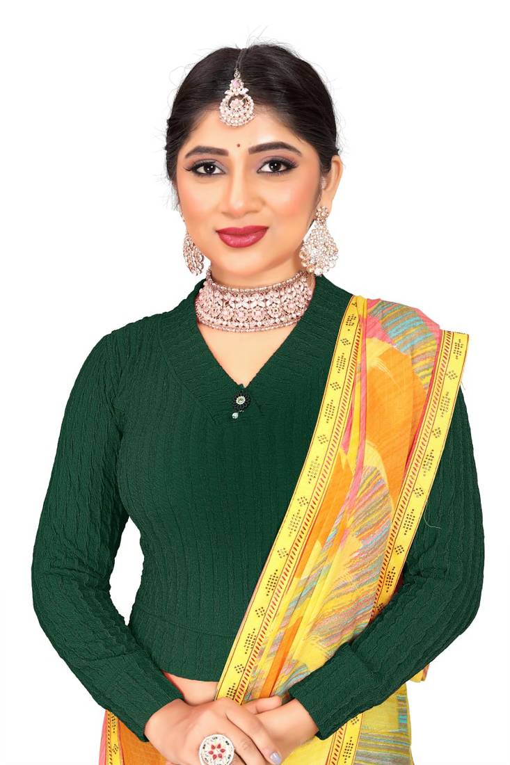 Green Cotton Stretchable Blouse with Full Sleeves