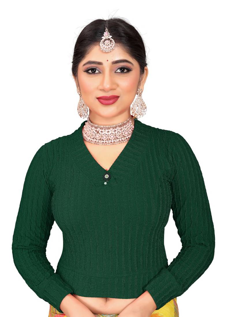 Green Cotton Stretchable Blouse with Full Sleeves
