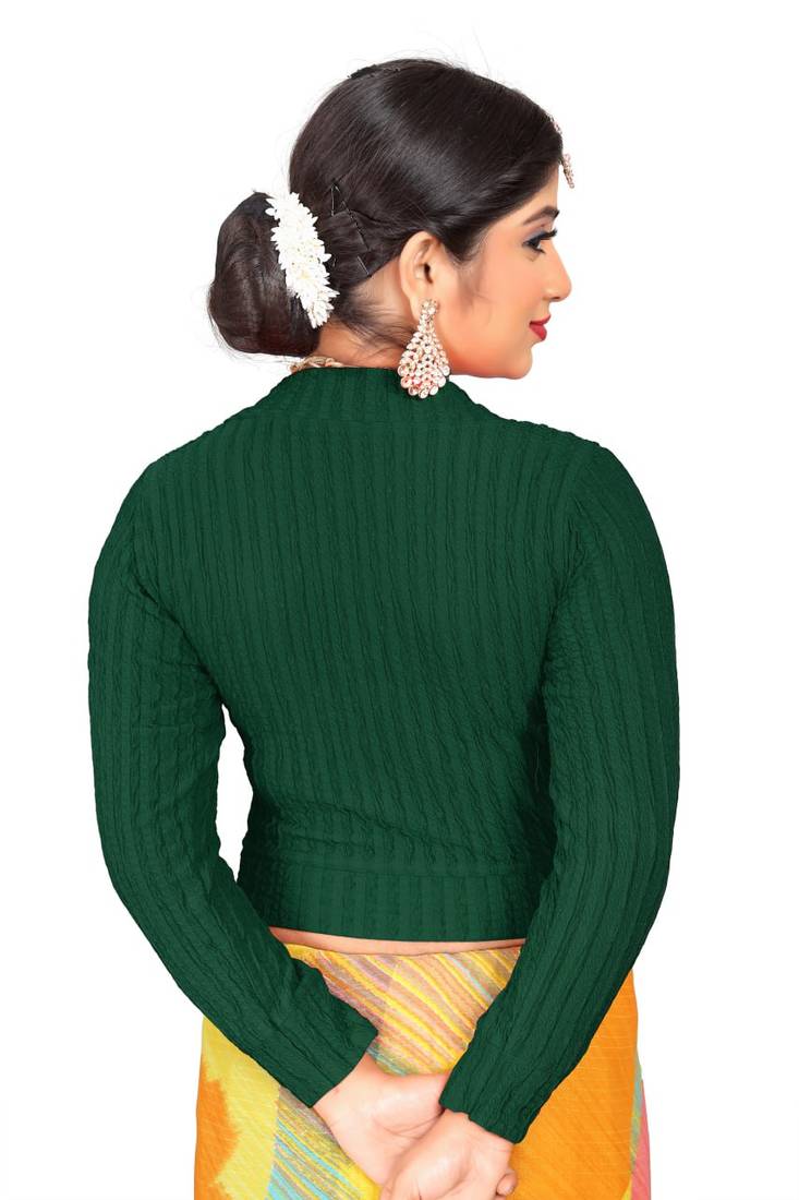 Green Cotton Stretchable Blouse with Full Sleeves