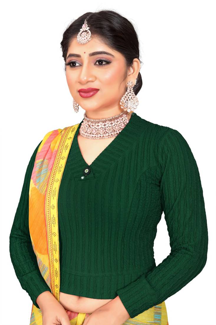 Green Cotton Stretchable Blouse with Full Sleeves