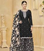 Black embroidered roman silk salwar kameez