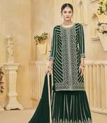 Faux georgette dark green embroidered salwar kameez