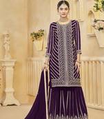 Faux georgette dark purple embroidered salwar kameez