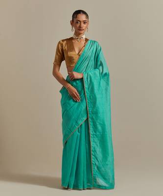 The aqua gold stripes saree 1