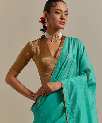 The aqua gold stripes saree 2