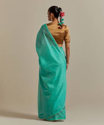 The aqua gold stripes saree 3