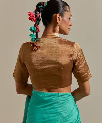 The aqua gold stripes saree 4