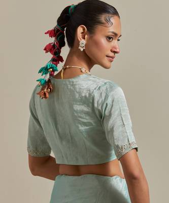 The elegant and subtle mint zari silk saree 4