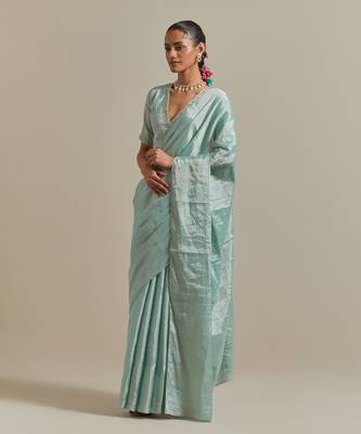 The elegant and subtle mint zari silk saree 5