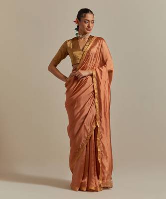 Handloom silk saree with gold zari border and embroidery on pallu 1