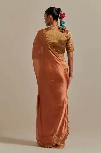 Handloom silk saree with gold zari border and embroidery on pallu