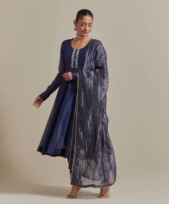 Blue zardozi embroidery anarkali kurta set 1