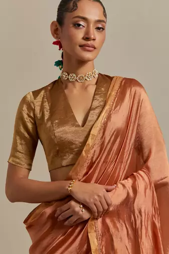 Handloom silk saree with gold zari border and embroidery on pallu