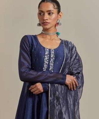 Blue zardozi embroidery anarkali kurta set 2