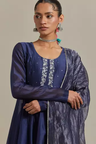 Blue zardozi embroidery anarkali kurta set