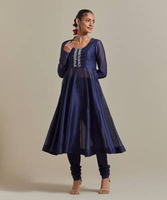 Blue zardozi embroidery anarkali kurta set 3