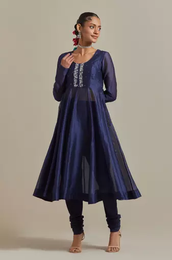 Blue zardozi embroidery anarkali kurta set