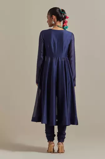 Blue zardozi embroidery anarkali kurta set