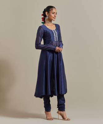 Blue zardozi embroidery anarkali kurta set 5