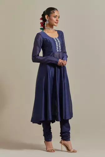 Blue zardozi embroidery anarkali kurta set