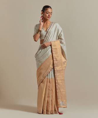 A colour-block saree with silver and gold zari 1