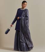 Blue a blue chanderi embroidered jeweled neck kurta set