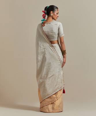 A colour-block saree with silver and gold zari 2