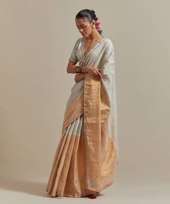 A colour-block saree with silver and gold zari 3
