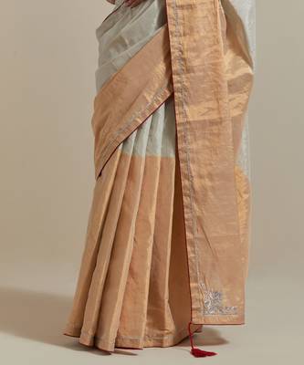 A colour-block saree with silver and gold zari 5