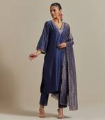 Pink intricate embroidery v neck straight kurta set