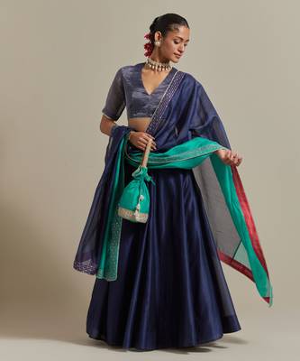 The Blue Chanderi Skirt With Intricate Zardozi Embroidery 1