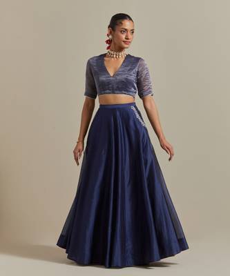 The Blue Chanderi Skirt With Intricate Zardozi Embroidery 2