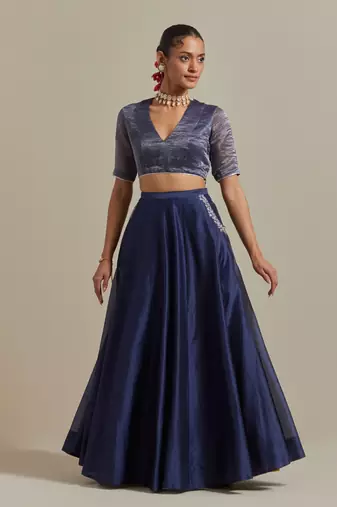 The Blue Chanderi Skirt With Intricate Zardozi Embroidery